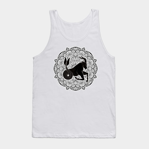 Capricorn Mandala Zodiac in Black and White Tank Top by Serbyk